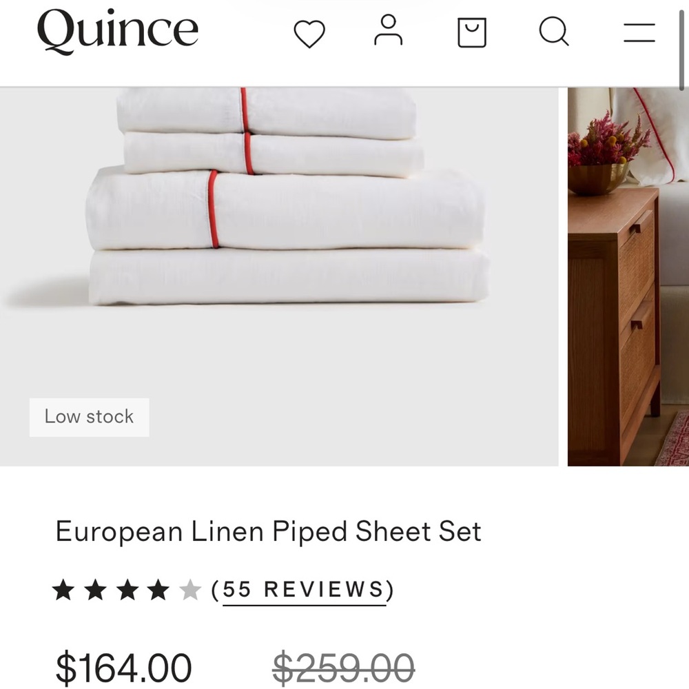 NEW QUINCE EUROPEAN PIPED LINEN FULL SHEET SET IN WHITE /CHERRY